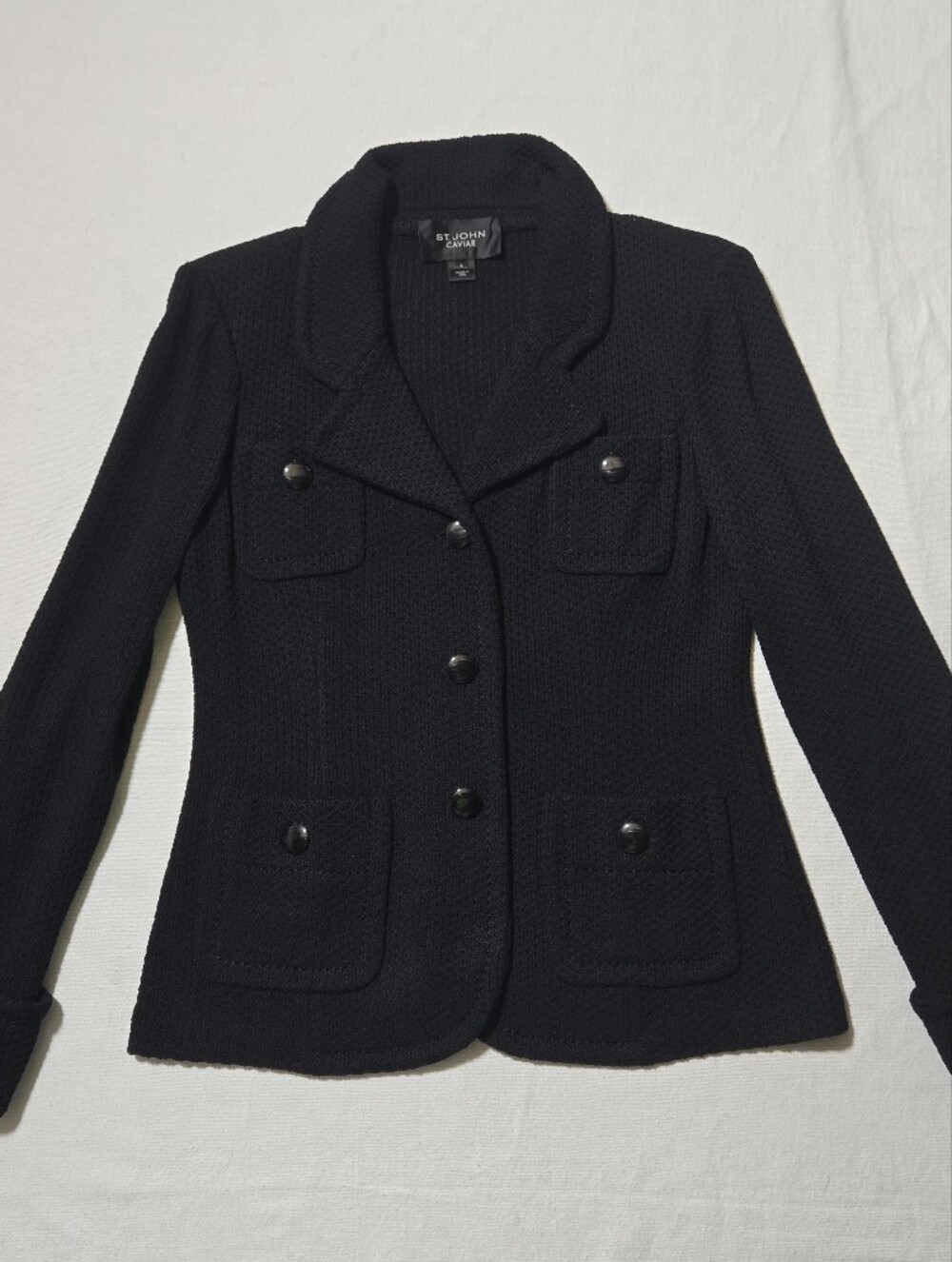 St. John Caviar Black Knit Button-Front Blazer